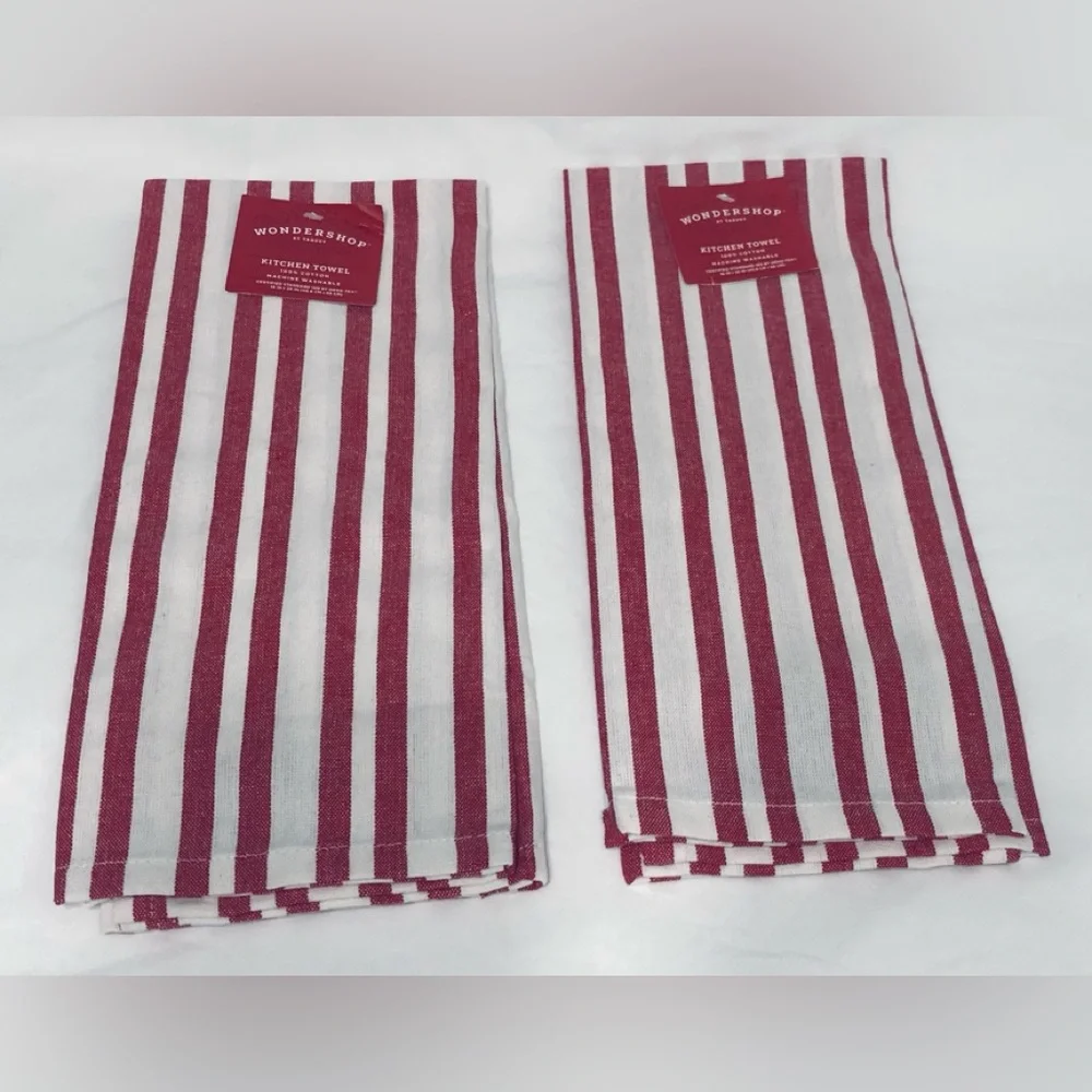 Wondershop 2 Pack Kitchen Towel100% cotton Red Stripes. 16inX21in